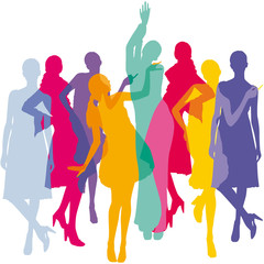 Transparent colored silhouettes of girls. Fashion background.