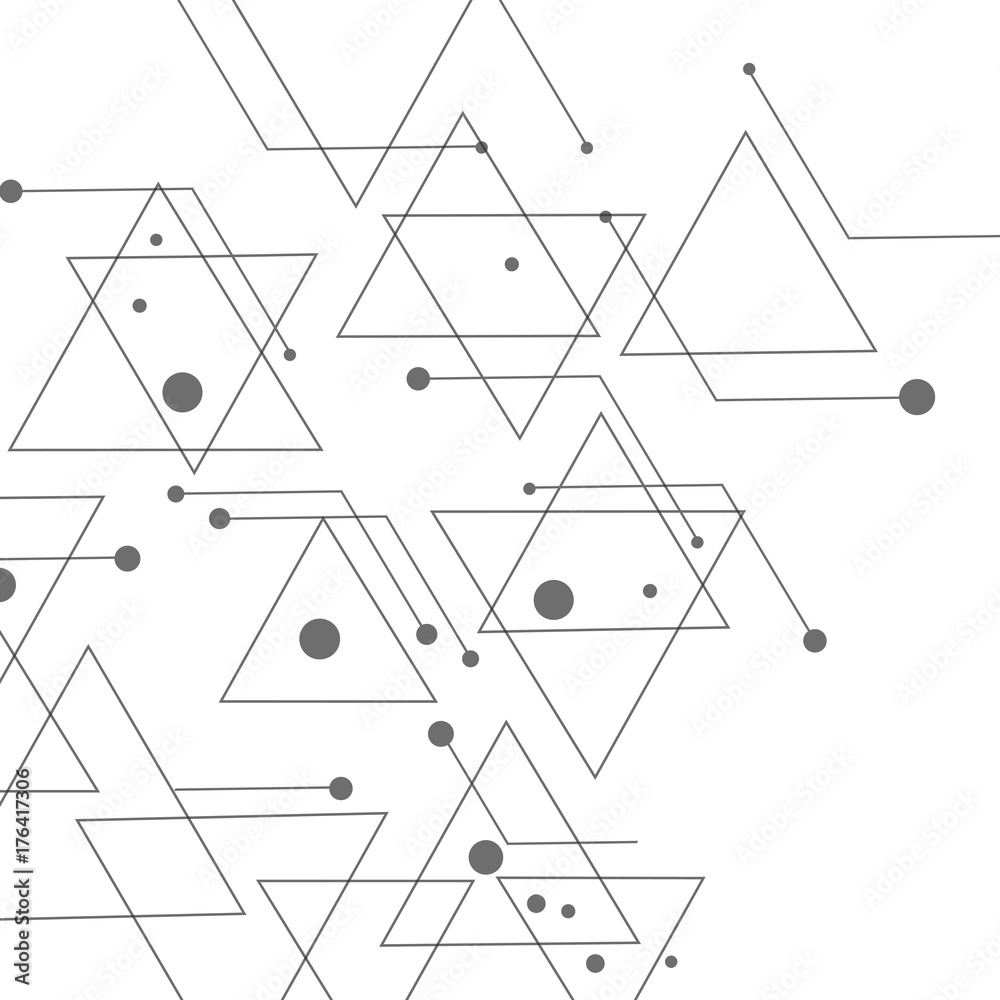Poster Simple pattern from triangles of lines and black dots, on white background. Designed for use in new technology projects. Simple, minimalistic, abstract background