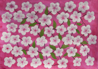 White flowers on pink