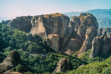 Fototapeta na wymiar Meteora monasteries, Greece. The Monastery of Rousanou or St. Barbara