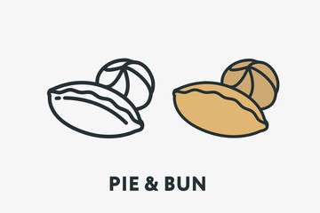 Pie Bun Bakery Bread Minimal Flat Line Outline Colorful and Stroke Icon Pictogram