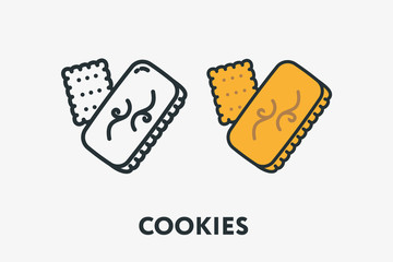 Sweet Bicquit Cookies Crackers Dessert Minimal Flat Line Outline Colorful and Stroke Icon Pictogram