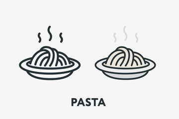 Hot Italian Pasta Bowl Dish Spaghetti Noodles Minimal Flat Line Outline Colorful and Stroke Icon Pictogram - obrazy, fototapety, plakaty