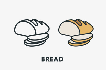 Rye Bread Loaf Bakery Bun Toast Minimal Flat Line Outline Colorful and Stroke Icon Pictogram 
