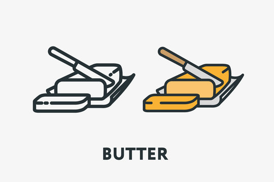 Butter Margarine Pack Bar Fat Slice Knife Minimal Flat Line Outline Colorful and Stroke Icon Pictogram