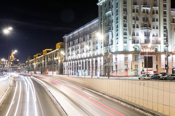 Fototapeta na wymiar Triumph Square and transport metropolis, traffic blurry lights