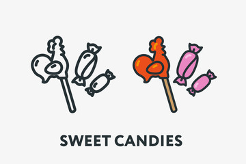 Sweet Soviet Lollipop Rooster and Candy Minimal Flat Line Outline Colorful and Stroke Icon Pictogram