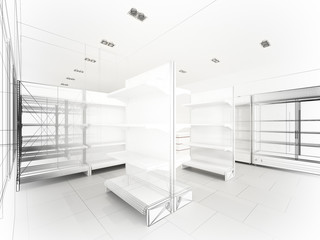 sketch design of supermarket ,3d  rendering