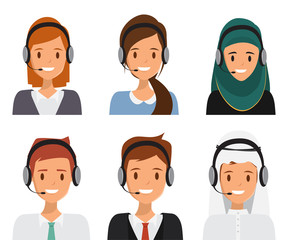 call center people team work. customer service character. illustration vector of avatar woman.