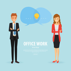 business man and business woman thinking of idea. business people character infographic.