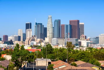 Papier Peint photo autocollant Los Angeles Paysage urbain du centre-ville de Los Angeles, Californie, États-Unis à la journée ensoleillée