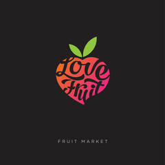 Obraz premium Love Fruit market logo. Fresh fruit emblem.