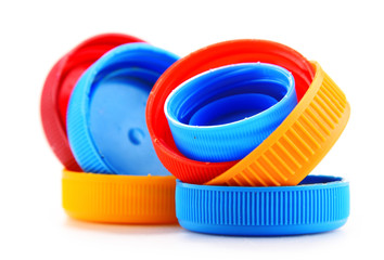 Plastic bottle caps isolated on white background