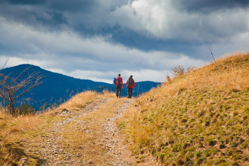 Obraz premium trekking in beautiful autumn scene in Apuseni mountains, Carpathians, Romania