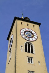 Clock tower of the old town hall in Regensburg