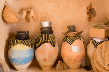 Clay jugs in a berber cave house