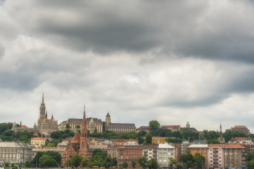 Fototapeta na wymiar Panoramic view of Budapest. Church of St. Matthias, Fisherman's Bastion. Hungary