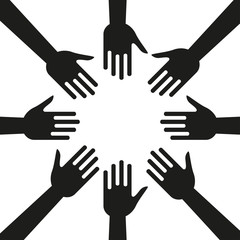 Hands in a circle. Vector illustration.