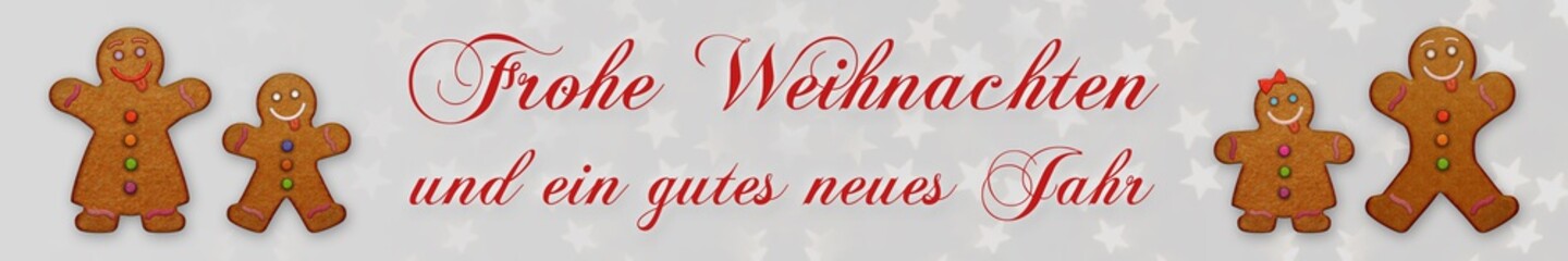Fototapeta premium cb41 ChristmasBanner - Lebkuchenfamilie: Vater, Mutter, Sohn und Tochter dekoriert mit farbiger Zuckerglasur - Christmas - Frohe Weihnachten und ein gutes neues Jahr - banner 6zu1 xxl g5586