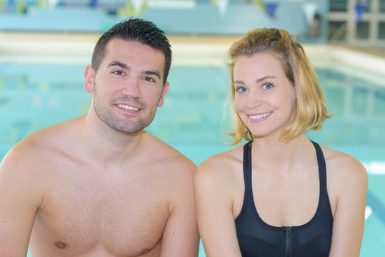 happy couple in swimming pool