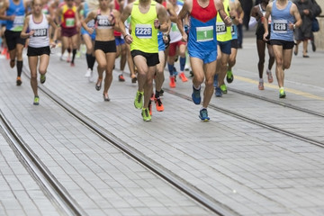 Marathon running race on the city road