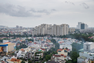 Fototapeta na wymiar Aerial view of skyline downtown Ho Chi Minh City, Vietnam