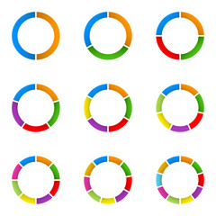 Circular diagram set. Pie chart template. Circle infographics concept with 2,3,4,5,6,7,8,9,10 steps, parts, levels or options. Colorful vector illustration.
