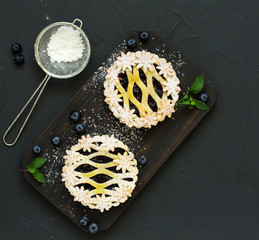 Freshly baked homemade blueberry pie.