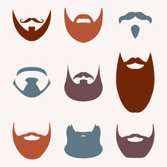 Beard set isolated on white background. Different silhouettes of beard. Vector illustration.
