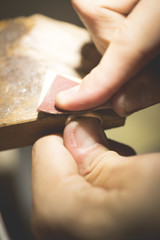 Hand-made wedding ring by goldsmith craftsman