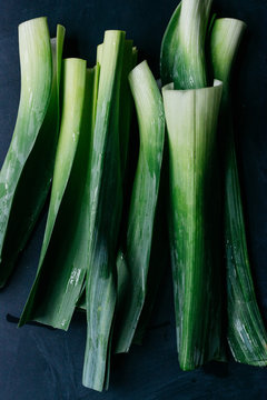 Leek leaves from above
