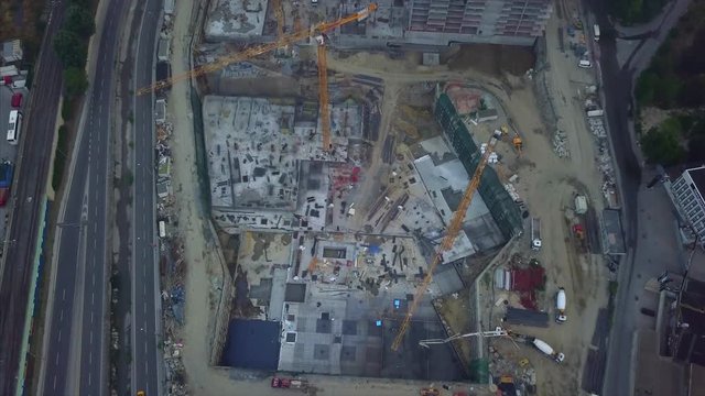 Overhead aerial view of a construction site