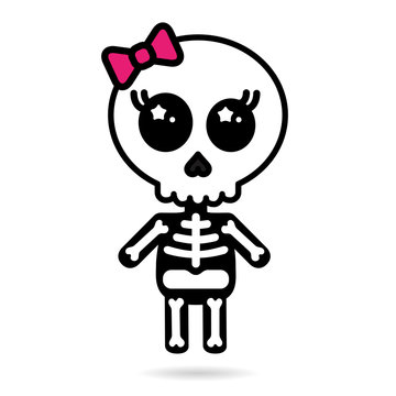 Cute kawaii girl skeleton isolated halloween concept
