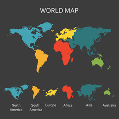 Fototapeta na wymiar World map with continents. Map infographics template. Vector illustration.