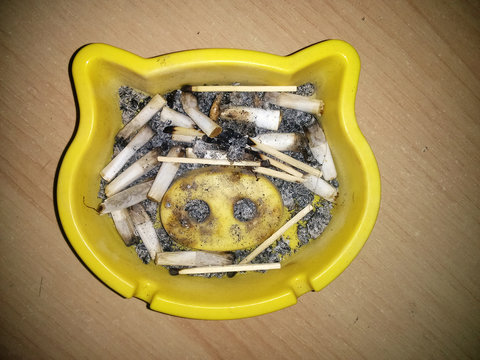 Pig Head Yellow Ashtray