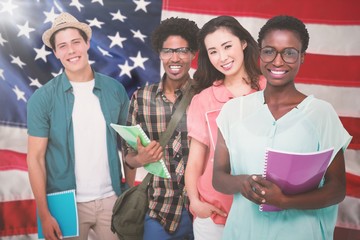 Composite image of stylish students smiling at camera together