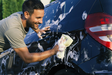 Man washing car