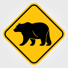 Yellow Road sign - Attention Animal, Bear.  