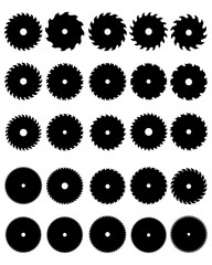 Black silhouettes of different circular saw blades, vector
