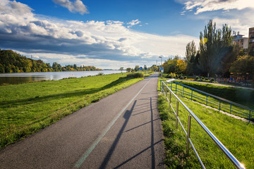 Riverbank of Vah river in Piestany (Slovakia) – bike route
