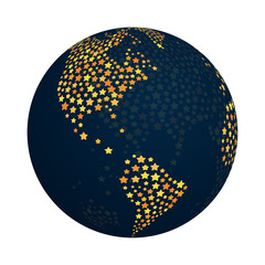 Abstract globe design with shiny stars vector illustration. Modern trendy earth planet symbol with bright stars