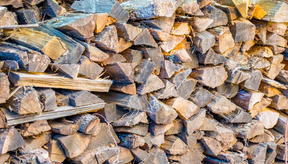 background texture full frame close up of a pile of firewood outdoors