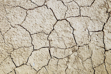 Cracked ground caused by drought in summer on top-view, detail textured and background