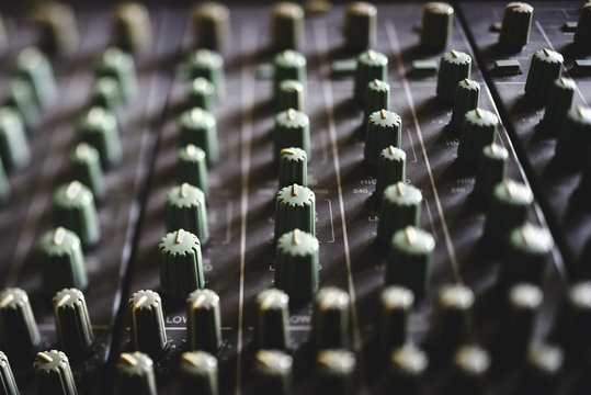 Close up of audio mixer