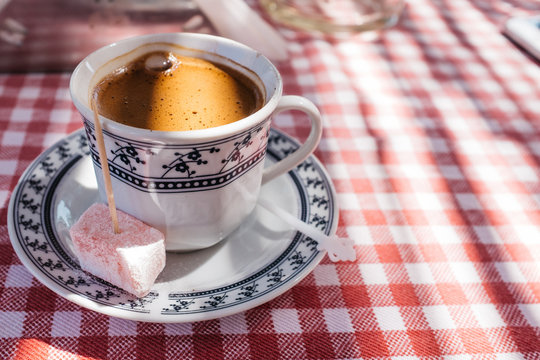 traditional cup of coffee and sweet