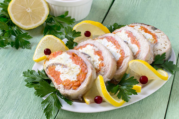 Mackerel roll with carrots and eggs