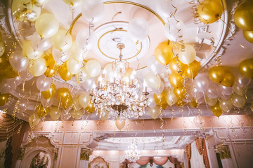 colourful balloons, golden and white