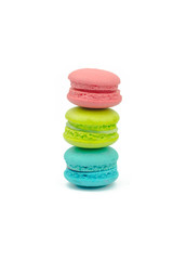 Sweet colorful macarons isolated on white background.