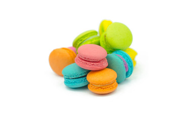 Fototapeta na wymiar Sweet colorful macarons isolated on white background.