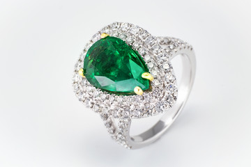 emerald ring with diamonds and gems , classic  jewelry with gemstones 